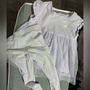Girls Lavender Shirt Dress and Striped Leggings Set